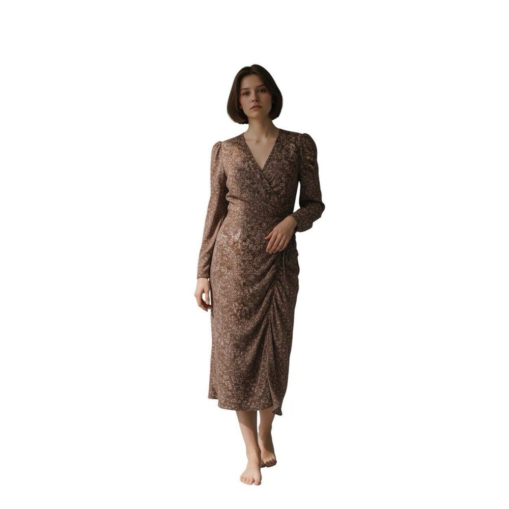 Bishop + Young Women Long Sleeve V-Neck Faux Wrap Dress Small
